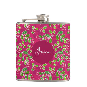 Flasques Festif Motif de fruits de canneberge, Fuchsia