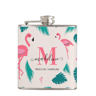 Flasques Feuilles tropicaux Flamant rose rose chaud Monogra