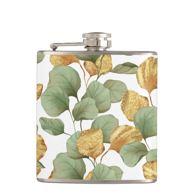 Flasques Feuilles verts et or. Motif (Devant)