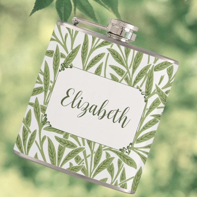 Flasques Feuilles vintages de saules victoriennes par Willi (Vintage Wedding, Victorian Willow Leaves Pattern by William Morris Flask)