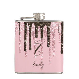 Flasques Fille Glam Chic rose Étincelles Monogramme modern