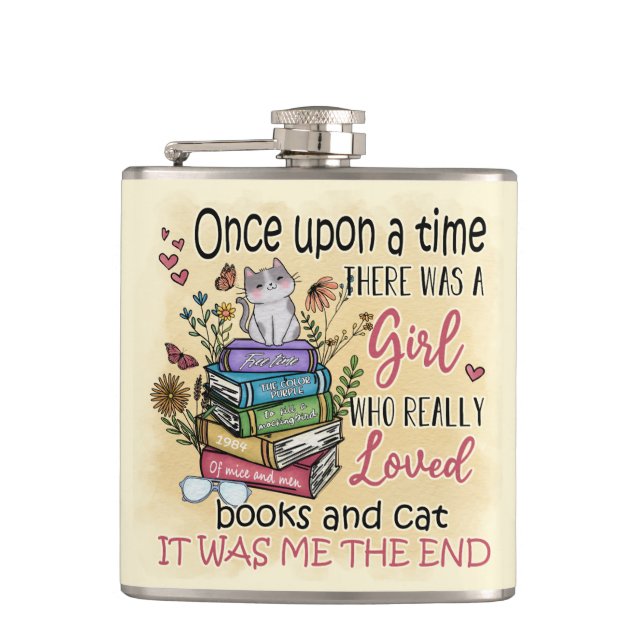 Flasques Fille qui aime les livres et les chats (Devant)