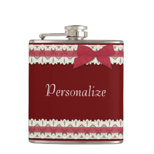 Flasques Fiole d'arc en ruban en dentelle rouge personnalis