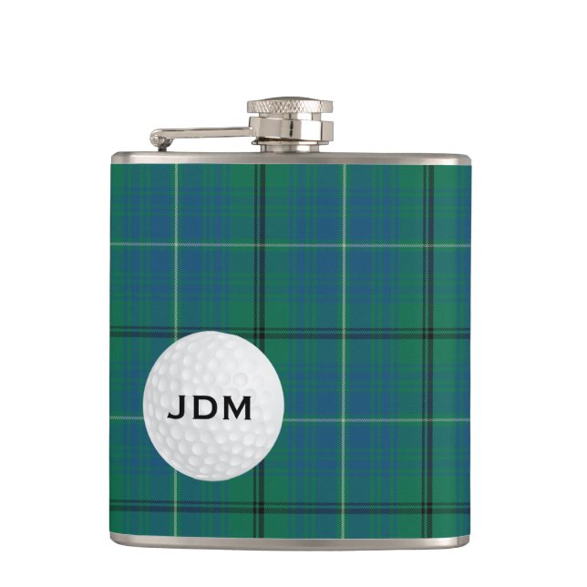 Flasques Fiole de golf monographique Clan Mayhew Tartan Pla (Devant)