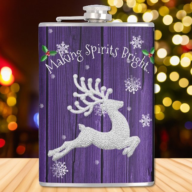 Flasques Fiole de rennes de Noël violet rustique (Purple Rustic Christmas Reindeer Flask)