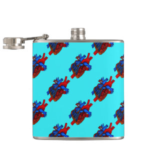 Flasques Fiole de vinyle à motif de coeur anatomique Aqua