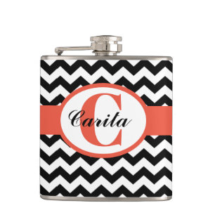 Flasques Fiole de vinyle de Chevron noir/blanc monogramme