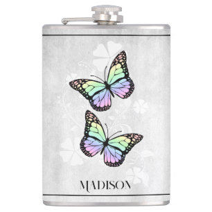 Flasques Fiole florale papillon arc-en-ciel