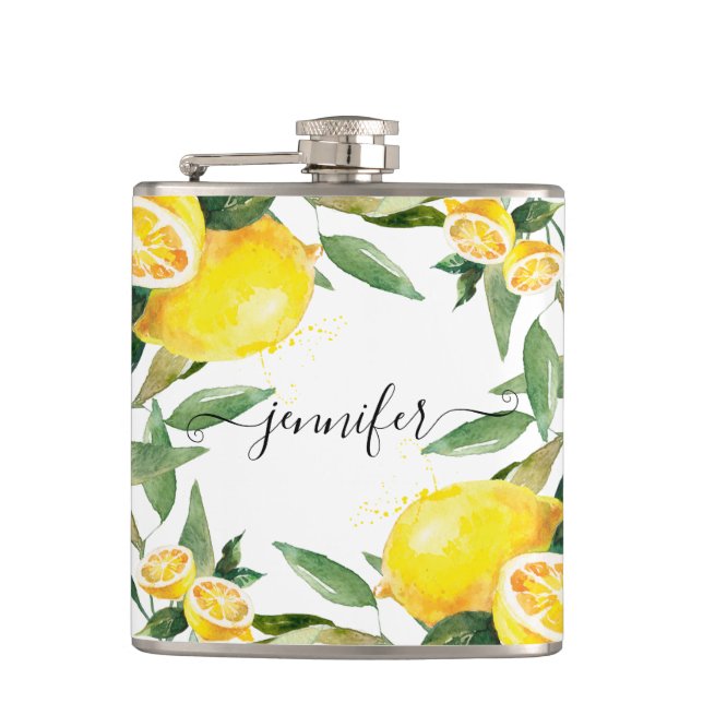 Flasques Fiole Mariage citron aquarelle personnalisée (Devant)