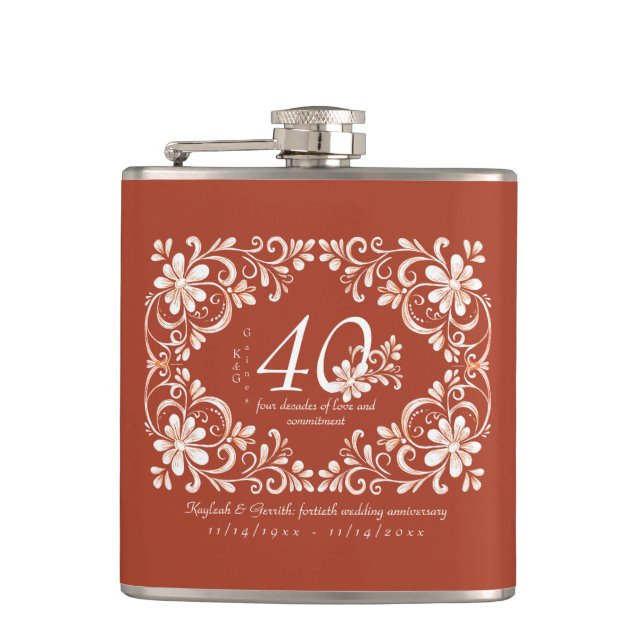 Flasques Fiole romantique rouille rouge 40 Mariage Annivers (Devant)