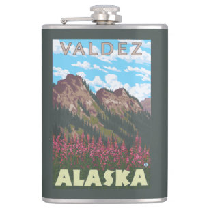 Flasques Fireweed et montagnes - Valdez, Alaska
