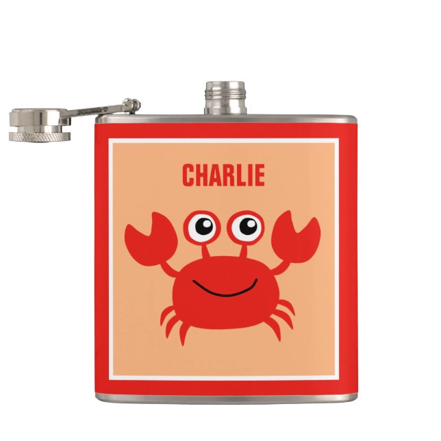 Flasques Flacons de monogramme personnalisés de Happy Crab (Ouvert)