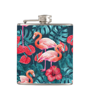 Flasques Flamant rose et aquarelle du jardin tropical