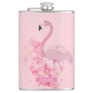 Flasques Flamant rose rose d'aquarelle floral et points