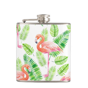 Flasques Flamants roses et feuilles tropicaux
