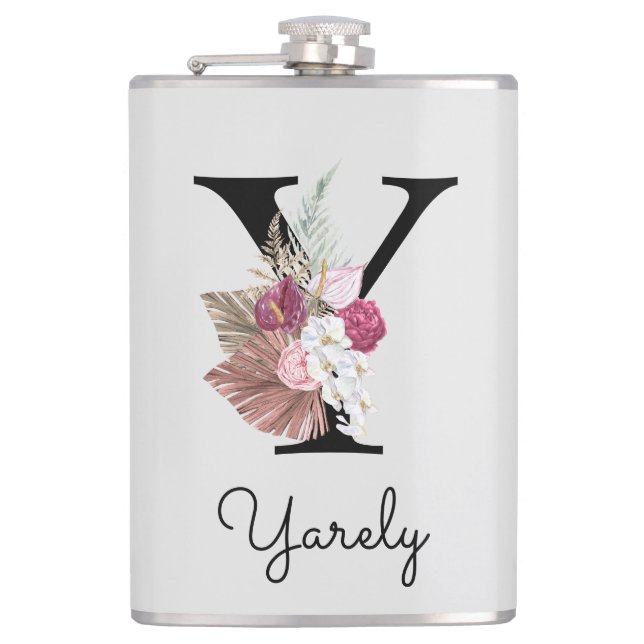 Flasques Fleur de Boho rose personnalisée initiale Y (Devant)