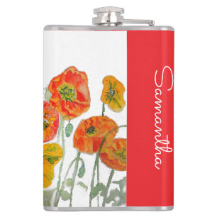 Flasques Fleur de pavot orange rouge nom de femme aquarelle