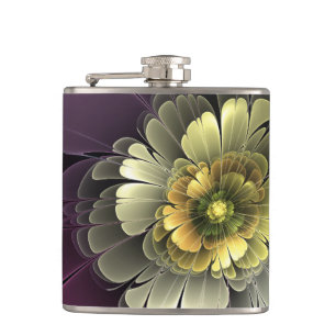 Flasques Fleur fractale grise et pourpre moderne abstraite