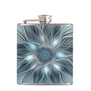 Flasques Fleur joyeuse abstraite fleur bleue grise fractale
