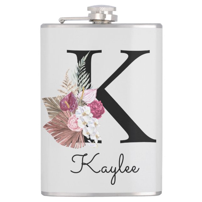 Flasques Fleur rose bohème personnalisée avec initiale K (Devant)