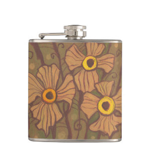 Flasques Fleurs aux yeux jaunes, art floral, brun vert oliv