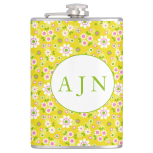 Flasques Fleurs Mood rétro Monogramme jaune et blanc