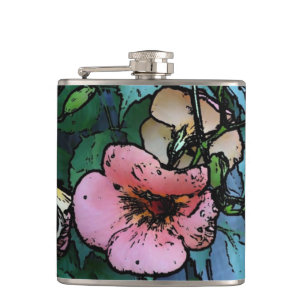 Flasques Fleurs roses conceptuelles et feuille unique
