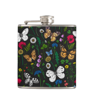Flasques Fleurs sauvages et papillons sur le noir