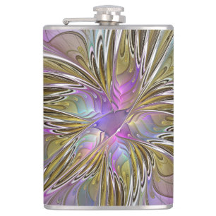 Flasques Floral Coloré Abstrait Fractal Avec Rose & Or