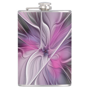 Flasques Floral Fractal moderne Fleur Abstraite rose gris