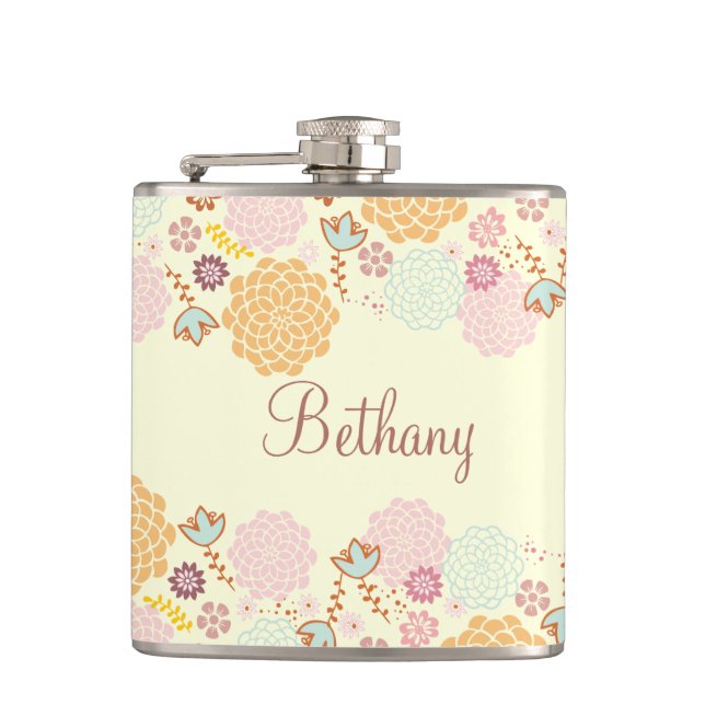 Flasques Floral moderne de fantaisie féminin personnalisé (Devant)