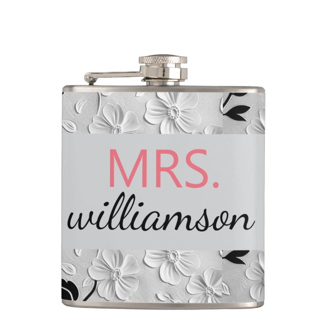 Flasques Flore noir & blanc personnalisée MRS. (Devant)