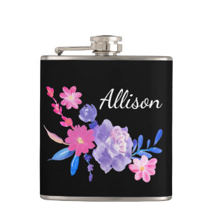Flasques Flore noire Flexible de monogramme personnalisé