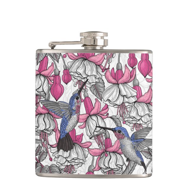 Flasques Fuchsia et colibris blancs (Devant)