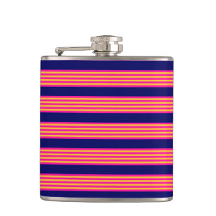 Flasques Fuchsia et rayures jaunes avec bleu marine