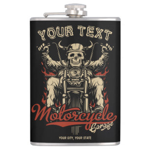 Flasques Garage de moto personnalisé squelette de motard