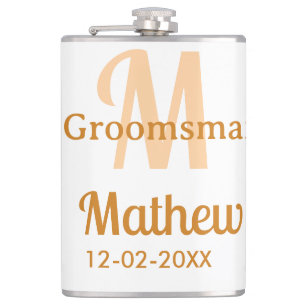 Flasques garçon d'honneur orange nom lettre date pastel mas