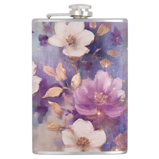 Flasques Glam blanc féminin Or violet Floral (Devant)