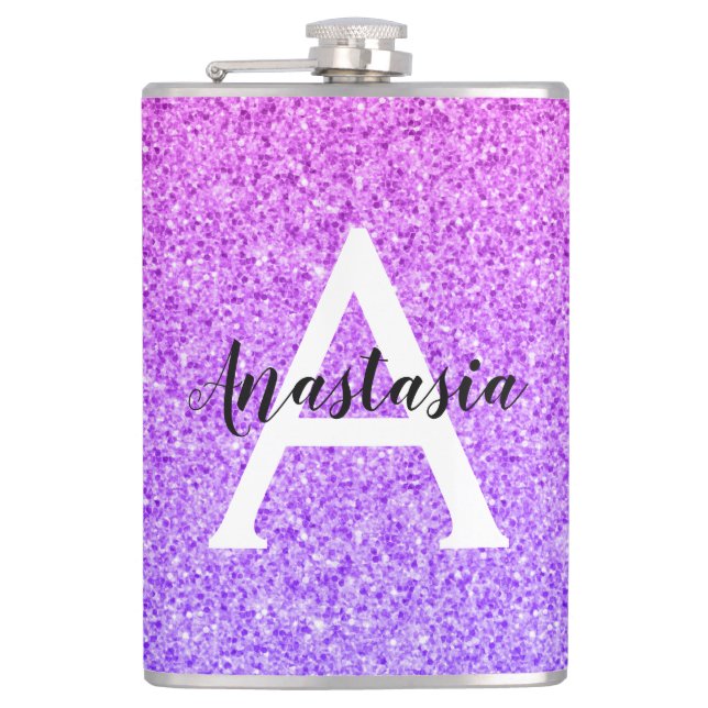 Flasques Glamour Féminin Ombré Paillettes Violet Monogramme (Devant)