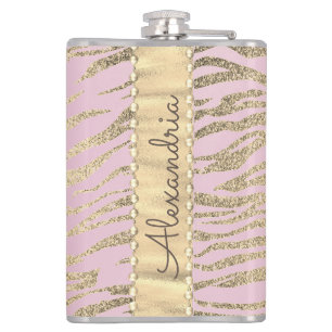 Flasques Glittery Zebra Imprimer sur rose Blush Personnalis