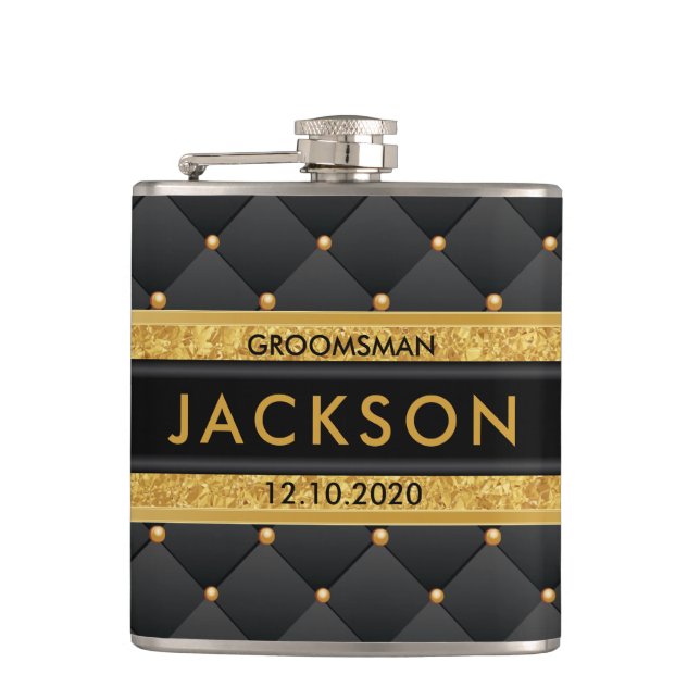 Flasques Gold et Black Groomsman sophistiqués / Best Man (Devant)