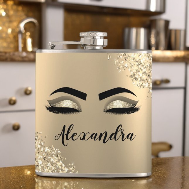 Flasques Gold Glitter Sparkle Eyelashes Monogram (Créateur téléchargé)