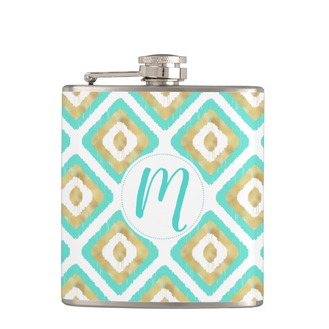 Flasques Gold & Turquoise Chic Ikat Motif (Devant)