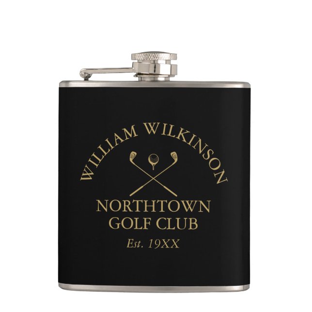 Flasques Golf Club Et Nom Du Membre Black And Gold (Devant)