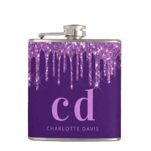 Flasques Gouttes de paillettes violettes avec nom personnal