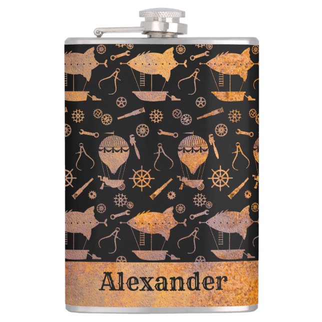 Flasques Grand Steampunk Rusty Airship Thème Personnalisé N (Devant)