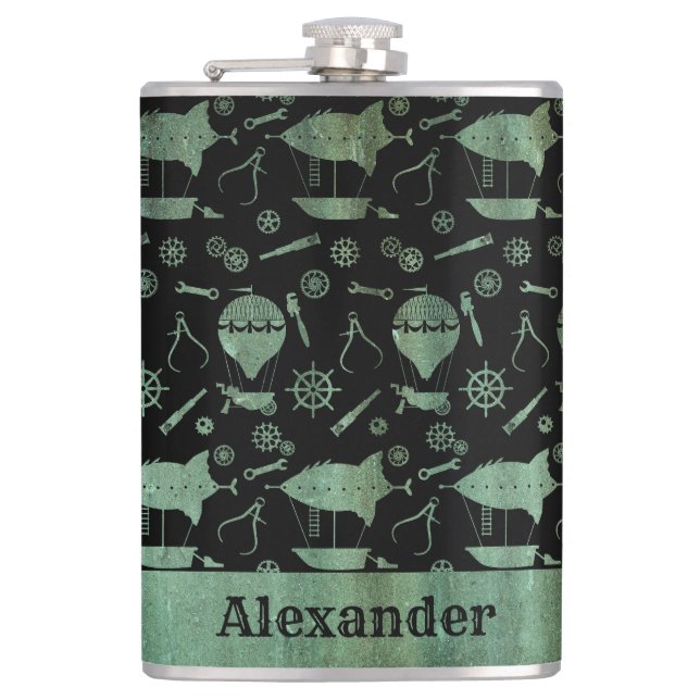 Flasques Grand Steampunk Verdigris Airship Thème Personnali (Devant)