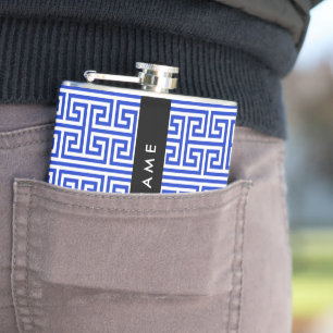 Flasques Grec Meander Key H Blue, Votre Nom, Personnaliser