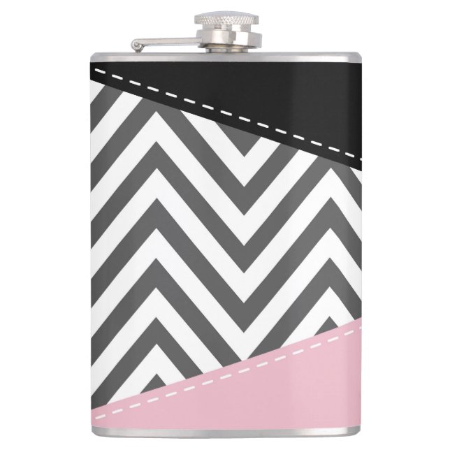 Flasques Gris Zigzag, Gris Chevron, Motif Zigzag, Rose (Devant)