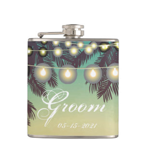 Flasques Groom Whiskey Flask Plage Coucher de soleil Palmie